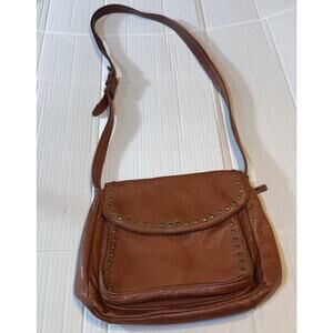 American Leather Co Roslyn Flap Crossbody Brass Studded Brown